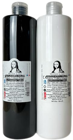 Tinte de tela 500 ml negro + 500 ml blanco. Tinte textil resistente al lavado. Color para camisetas para tejidos claros. Lavable a máquina, resistente al lavado. Pintura textil, color de pintura para