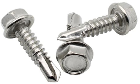 Vis Autoforeuse Metal M6,3 x 25mm : 10 Pcs Visserie Inox pour Ecrou Rondelle | Vis Autoperceuse Pour Metal Tete Hexagonale a Embase Acier A2 - DIN 7504 K | PROTORX