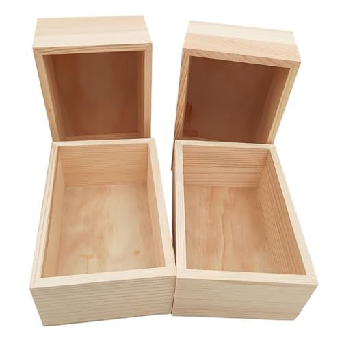 Anktily 4 Pack Unfinished Wooden Craft Storage Organiser Boxes, 15x10x6cm Small Rectangle Wood Box, Rustic Natural Wood Container Box for Home Venue Decor