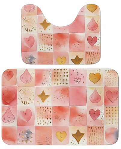 Badezimmerteppich-Set, 2-teilig, kleine Quadrate von Sternen, Badezimmermatten, saugfähige Mikrofaser, U-förmiger WC-Vorleger, rutschfeste Badematten, Teppich für Badezimmer, Badewanne