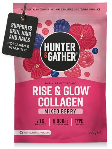 Hunter & Gather Rise & Glow Collagen Daily Beauty Tonic 300g, Mixed Berry | Pure Unflavoured Premium Hydrolysed Wild Caught Marine Collagen Peptides Powder Collagen Supplements for Women and Men