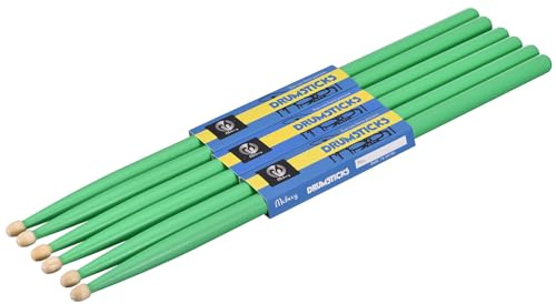 QUARKZMAN 3 Paar Ahornholz Drumstick mit rutschfestem Griff 5A Grün | Klassischer Drumstick mit Holzspitze, für Schlagzeug Musikinstrument Percussion