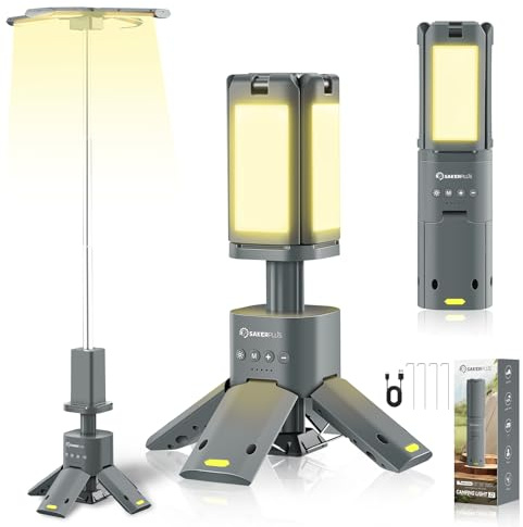 SakerPlus Teleskop Camping Laterne, 14000mAh Wiederaufladbare Campingleuchten mit Tragbarem Netzteil, Dimmbare Magnetische Zeltlampen 6000 Lumen Außenarbeitsbeleuchtung für Wandern, Camping