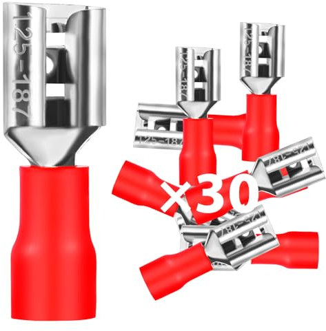 30Stk Flachsteckhülsen 0,5-1,5mm²/Steckbreite 4,75mm PVC Flachstecker Teilisoliert Kabelschuh FDD Kabel-Verbinder aus Kupfer verzinnt