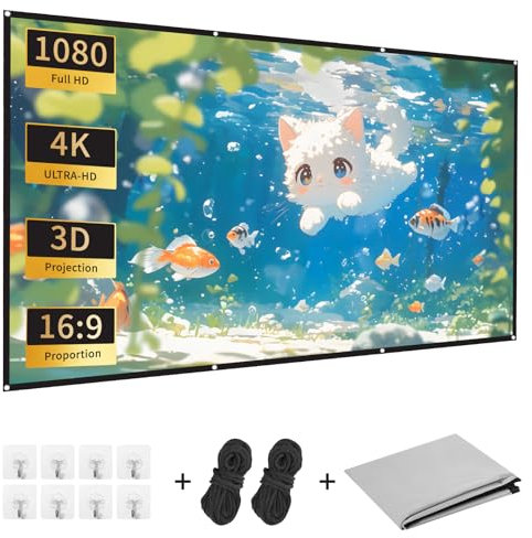 Écran de Projection 100 Pouces, 16: 9 HD, Portable Pliable Extérieur Projection pour Vidéoprojecteurs, Écran pour Cinéma Maison, Fête, Nuit de Cinéma, Jeux, Bureaux