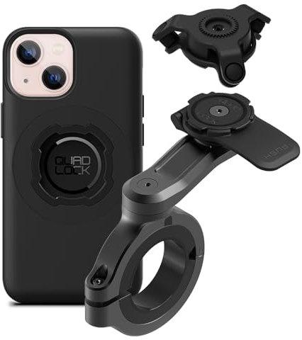 Quad Lock Motorcycle Handlebar Phone Mount PRO - Large Kit with Vibration Dampener and iPhone 13 mini MAG Case