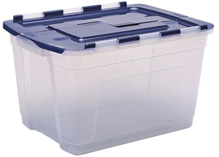 BANKERS BOX 55L Plastic Tote Box 3-Pack, BPA-Free Polypropylene, 100% Recycled Lids, Nesting & Stackable, Split Lid, 35x43x59cm, Versatile for Home & Office