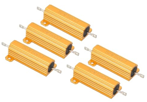 PATIKIL 5 Stk 50W 50 Ohm 5% Toleranz Aluminum Gehäuse Widerstände Set Widerstand Sortiment mit Schrauben Drahtgewickelte Potentiometer Leistung für Maschinen Elektronik DIY Projekt Golden