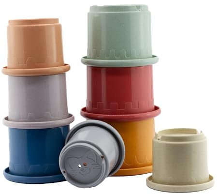 babynova Vasos Apilables Bebe - Juguetes educativos para bebés y niños pequeños - de 3+ Meses - Juego de 8 Piezas - Desarrollo de Habilidades motoras - Adecuado para bañera y arenero - Sin BPA
