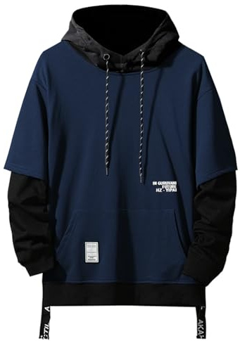 GURUNVANI Men's Patchwork Contrast Color Pullover Hoodie Sweatshirt | unisex inspired fit, streetwear style, midweight fabric, drawstring hood, kangaroo pocket