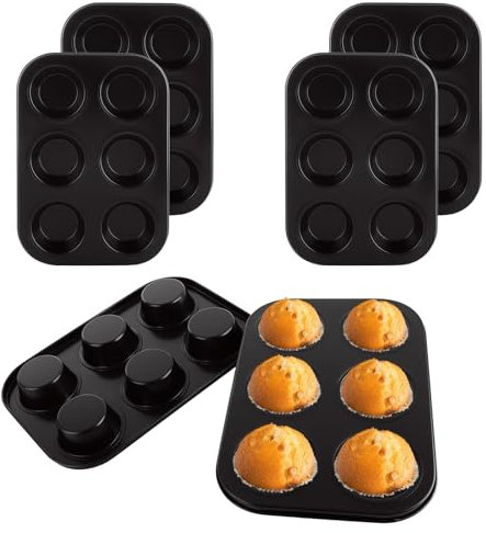 LOPYXBR 6 Pack Muffin Trays 6 Cup, Non Stick 6 Cupcake Baking Tray, Carbon Steel Muffin Tin Cup Cake Trays for Baking, Black Deep Mince Pie Baking Tray for Yorkshire Pudding Pies, Cupcakes, Muffin