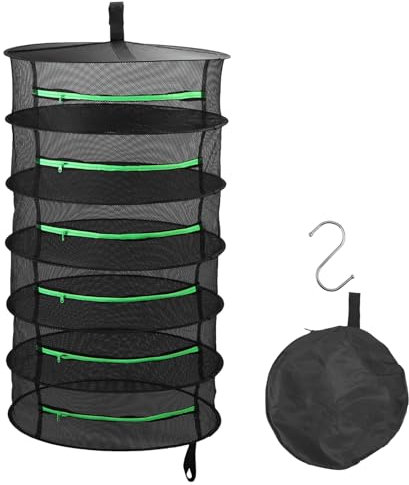 QWORK® Trockennetz, 6-lagiges Mesh-Kräutertrocknerregal, Hängendes Kräuter Trockengestell für Kräuter, Obst, Blumen und Gemüse