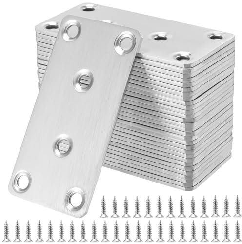 YIXNSW Pack of 30 Stainless Steel Flat Connectors, 80 x 40 x 2 mm, Silver Metal Perforated Plate with 6 Holes, Sturdy Wooden Connector for Chairs, Tables, Cabinets, Fence Posts