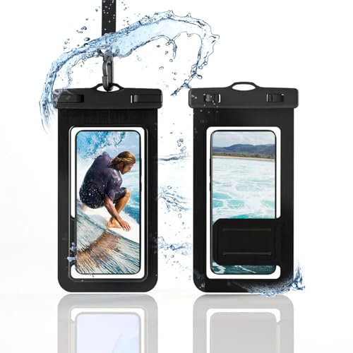 Yuexitech Pochette Etanche Smartphone, 2 Pack Ipx8 Pochette Telephone Portable Etanche, Waterproof Case pour Iphone 16 15 14 13 12 Pro XS, Samsung S24 S23 S22, Huawei P60 Mate 60 Jusqu'à 7.2 Noir