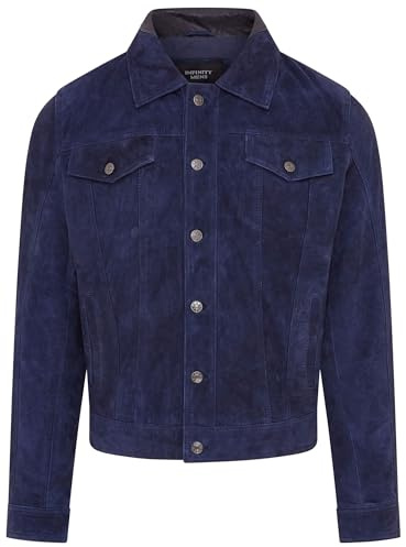 Mens Goat Suede Jeans Jacket Trucker Casual Denim Leather Shirt