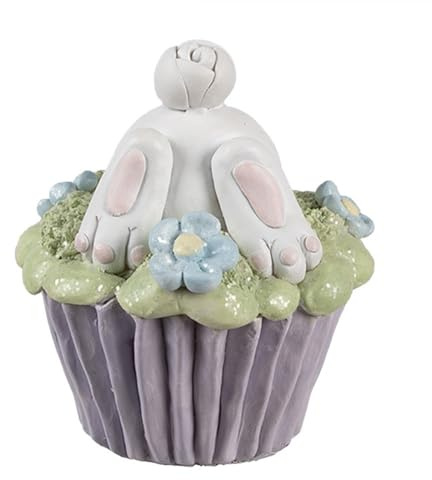 Clayre & Eef Dekorationsfigur Kaninchen Ø 11x12 cm Weiß Violett Kunststoff