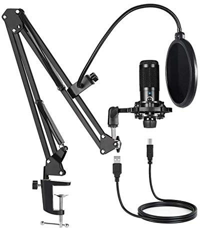 8KLANMMQ Microphone professionnel à condensateur USB avec bras réglable en ciseaux et support antichoc