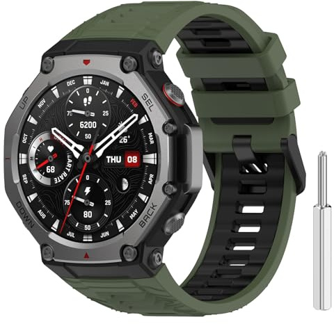 SumRioo Armband Kompatibel mit Amazfit T-Rex 3, Weiches Silikon Ersatzarmband Uhrenarmband Kompatibel mit Amazfit T-Rex 3, Olivgrün/Schwarz
