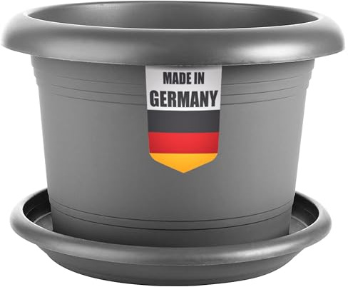 Centi 1er Set Eleganter Blumentopf Groß in Anthrazit: 30cm Premium-Kübel mit Untersetzer – Deutscher Pflanzkübel Groß für alle Wetterbedingungen!