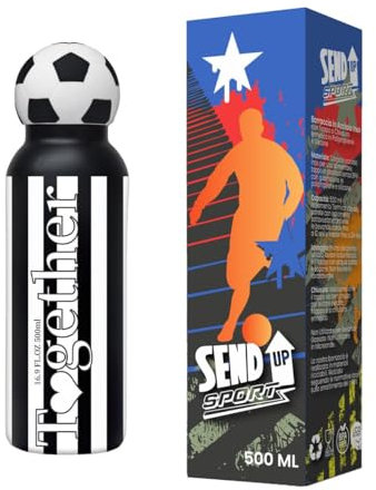 Borraccia Calcio squadra del cuore in Acciaio per Ragazzi bambini e adulti- Regalo sportivo Senza BPA, a Tenuta Stagna, Durevole Ed Ecologica, 550 ml (BIANCO/NERI)