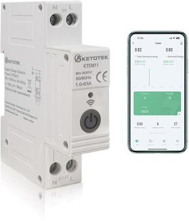 KETOTEK Smart Bidirektionaler Stromzähler Hutschiene Digitaler 1 Phasig Energiezähler KWH Zähler DIN Rail Stromverbrauchsmesser WiFi Stromüberwachung Mit Zeitschaltuhr, Überlastschutz