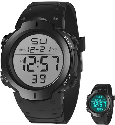 Montre-bracelet pour homme avec chronomètre - Étanche - Avec minuteur - Grand cadran - Rétroéclairage LED - Compte à rebours - Alarme - Calendrier - Cadeau pour la fête des pères