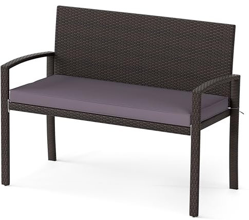 LIFEZEAL 2-Sitzer Gartenbank Polyrattan, Sitzbank Wetterfest mit Sitzkissen, Terrassenbank Outdoor mit Rückenlehne & Armlehnen, Rattan Bank für Garten, Balkon, Terrasse, bis 360 kg (Grau)