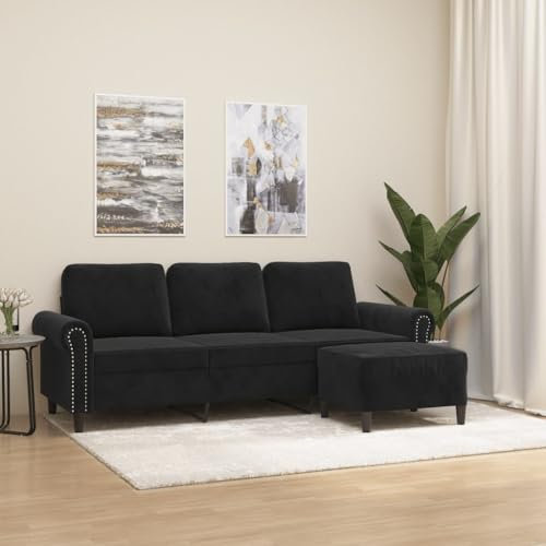 MOBCANT 3-Sitzer-Sofa mit Hocker Schwarz 180 cm Samt Wohnlandschaft Couch Modulares Sofa Schlafcouch für Wohnzimmer Schlafzimmer Empfangsraum Wohnung