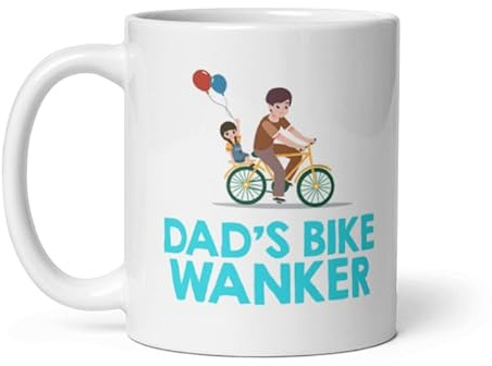 Dad’s Bike Wanker Coffee Mug – Funny Cycling Gift for Dad from Son, Daughter or Wife – Sarcastic Bicycle Lover Mug for Father’s Day, Birthday or Christmas – Gag Gift for Biker Dad – Ceramic Cup