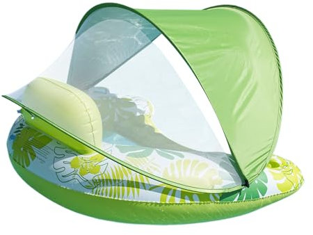 DAWCBVJQ Aufblasbarer Pool Schwimmer,Aufblasbare Wasserliege Mit Sonnendach - Mit Getränkehalter Und Ergonomischer Schwimminsel Als Wasserliege Für Damen Herren Im Sommer Am Fluss See