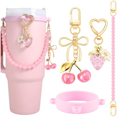 Lestp Water Bottle Accessories Owala Stanley Water Cup Accessories Set Hot Pink Handle Strap Decor Cute Women Tumbler Accessories Set Holder