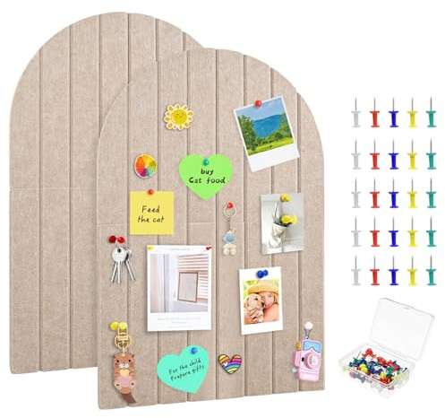 Whemyreat 2 Set Bogen Filz Pinnwand Selbstklebend 60x40cm,0.9cm Dicke Pinnwand Kork ModernPinnwand KüChe Filz Akustik Wand Kinderzimmer Boho Wandpaneele für Bilder Notizen,Hellbraun