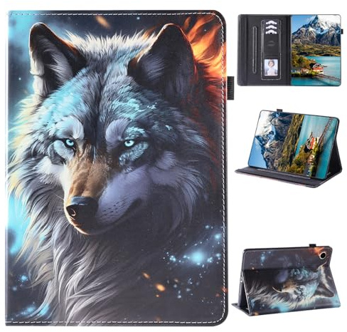 Vaitasy Custodia per Huawei Mediapad M5 Lite 10 10,1 Pollici 2018 | Flip Portafoglio Cover con Pencil Holder Custodia per Huawei Mediapad M5 Lite 10.1 - lupo di ghiaccio