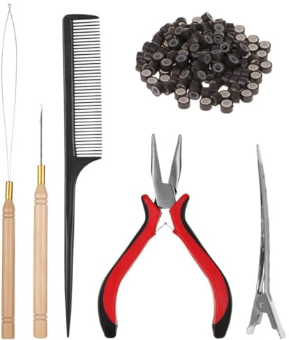 Juego de Anillos de Extensión de Cabello, 500pcs Cuentas de Anillos de Enlace de Silicona, Pinza Pelo, Hebilla de Tracción para Gancho y Accesorio de Peluquería