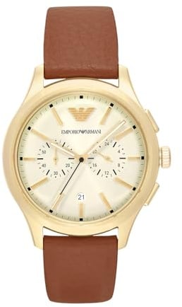 Emporio Armani Orologio per uomo, Movimento cronografo al quarzo e cassa da 42 mm con cinturino in acciaio o pelle