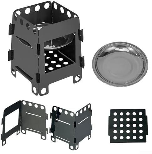 MultiFuel - Fornello da campeggio portatile con struttura in acciaio inox, design compatto per zaino in spalla, supporta legno, carbone, fiocchi di combustibile solido e alcol (L)