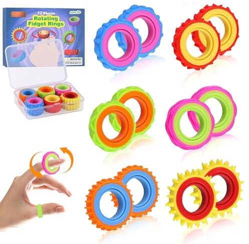 Fidget Ring Toys für Kinder Erwachsene, 12 Stück Sensorik Autismus für Spielzeug, Anti Stress R-ing Squishy, Fidget Rin-g K-inder, Beruhigend Bei Stress Angst, Zappelspielzeuge für Kinder