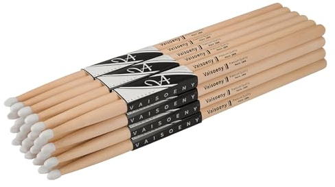 Drumsticks, Schlagzeug Sticks 2B aus Ahorn mit ovaler Nylonspitze, 12 Paar | Leichte Drumsticks für Schlagzeug. Kräftige 2B Größe aus Ahorn mit splitterfester Nylonspitze für hellen Klang.