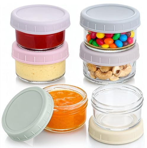 Zyiphor Lot de 6 Récipients en Verre avec Couvercles Petite Boite Congelation Alimentaire 80ml Petit Pot Conservation Petits Pots à Condiments pour Repas