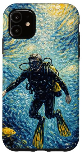 Scuba Diver Men Scuba Diving Van Gogh Ocean Case for iPhone 11