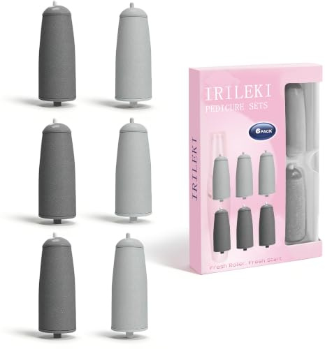 IRILEKI 6 Rodillos de Repuesto para Pedicura para Lima Eléctrica para Pies, Incluye 3 Rodillos Gruesos y 3 Finos, Perfectos para Eliminar Callosidades y Suavizar, Lavables e Impermeables