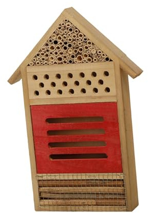 Homyl Bee House Holz Insektenhotel Hängendes Bienenhaus Schmetterlingshaus Wetterfestes Bienenhotel Aus Holz für Garten Hinterhof Dekoration, Rot, 19.5 X 4 X 29.5 cm