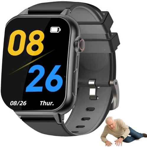 PEIKVOUL 4G Senioren Smartwatch mit SOS-Knopf, Sturzerkennung, GPS-Ortung, 2-Wege-Anruf, IP67 Wasserdicht, 1,83 Zoll Großes Display, Nano-SIM,Schwarz