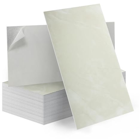 Tarwanear 50Pcs Marble Tile Stickers,Self Adhesive Wall Tiles Waterproof 60 x 30cm, Peel and Stick on Wall Vinyl Tiles Waterproof for Bathroom Kitchen Backsplash Living Room,Marble Beige Yellow