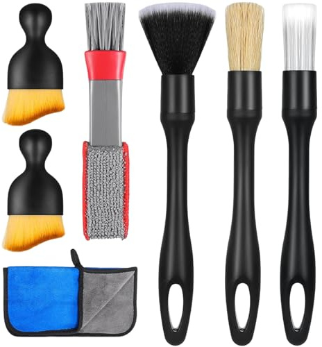 orwayhu Car Cleaning Kit, 7-Piece Car Detailing Kit, Interior Car Cleaning Kit with Microfiber Towel, Detailing Brushes & Air Conditioner Vent Cleaner for Dashboard, Leather & Wheels