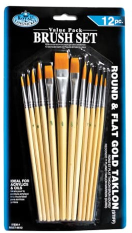 Royal and Langnickel Round/ Flat Taklon Variety Brush Set - Gold (Pack of 12)