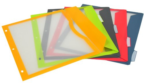 C-Line 5-Tab Binder Pockets with Write-On Index Tabs, Assorted Colors, 8.5 x 11 Inches, 5 Pockets per Set (06650)