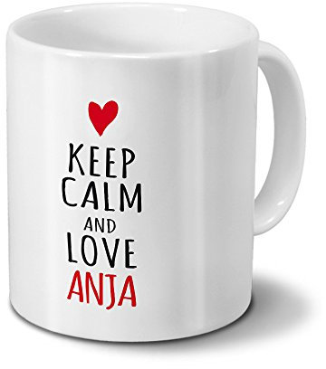 Tasse mit Namen Anja - Motiv KEEP CALM - Namenstasse, Kaffeebecher, Mug, Becher, Kaffeetasse - Farbe Weiß