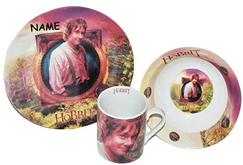 alles-meine.de GmbH 3 TLG. Kindergeschirr Set Hobbit - Herr der Ringe - incl. Name - Porzellan Tasse + Teller + Müslischale - Kindergeschirr Keramik Frühstücksset für Kinder Jung..