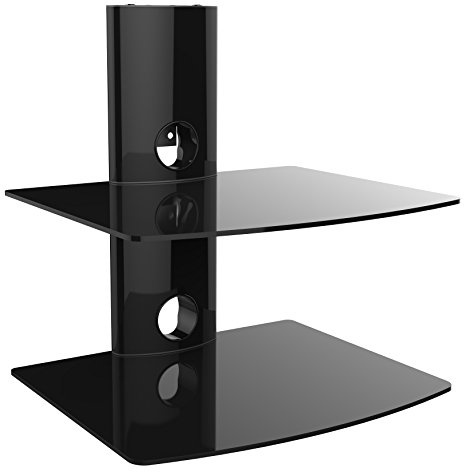 HiFi BluRay/DVD-Player/Receiver/Spielkonsole Wandregal mit Kabelschacht und ESG Sicherheitsglasböden, bis zu 10 kg Tragkraft, schwarz, Anzahl Regalböden:2 Regalböden